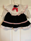 € Vintage Baby Girl Toddler Dress 12 Mo Black Velvet Like Lace Collar Dressy Long Sleeves