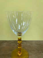 ~ Vintage Set/10 Clear Etched Crystal Wine Goblet Barware Glasses 6.25” Gold Stems