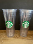 a** Starbucks Clear 24 Oz Tumbler Without Lid Or Straw Set of 2 Green Logo