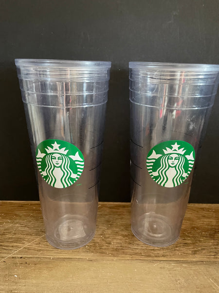 * Starbucks Clear 24 Oz Tumbler Without Lid Or Straw Set of 2 Green Logo
