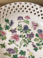 *Vintage Macau Japanese Hand Painted China Porcelain Lace Edge Flowers Butterfly 9” Serving Bowl