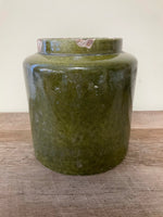 €a** Vintage Italy Green Glaze 7” Crock Ginger Jar Chippy