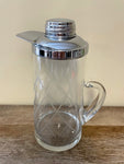 a** Silver Stainless Top Glass Handled Carafe Water Lemonade Pitcher 12” Etched