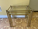 <€€ Set/3 Vintage MCM Gold Metal Accent Nesting Tables **NO glass tops