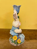 a** Vintage Easter Bunny in Garden Taper Candle Holder Resin Decor