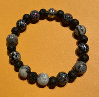 New Black Lava & Glass Beads Stretch Beaded Bracelet Silver Spacer for Womens/Teens Yoga