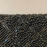 a** LANCOME Small Black Beaded Evening Bag Purse Lined w/ Tassel Clutch Formal