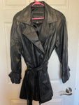 Womens/Juniors Black Medium 100% Leather Coat by Metropolitan New York Knee Length Collar