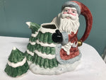 a** Vintage Fitz And Floyd Old Fashioned Christmas  Ceramic Tea Pot Santa With Tree 44 oz