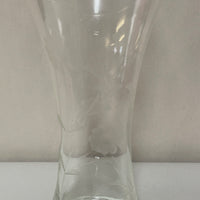 <€ Delicate Clear Glass 8” Bud Vase Etched Frosted Design Decor Damaged