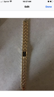 <€€ Ladies BULOVA Gold Tone Watch with Black Dial on Gold Plated Bracelete with Diamond Chip Model 97S86