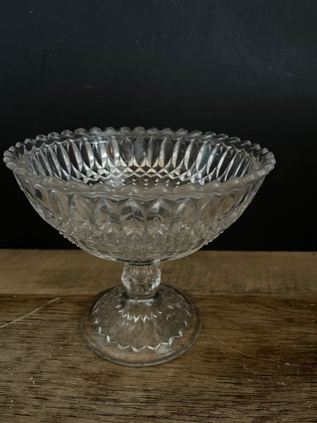 a** Vintage Heavy Crystal Glass Etched Rim Candy Dish