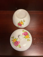 ~ Painted Flowers on White Round Trinket Box w/ Lid Porcelain Apple Shape