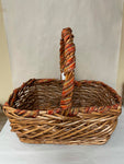 <[add]€€ Large Wood Woven Gathering Basket w/ Handle Wrapped w/ Fall Ribbon