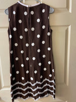 *Vintage 1960s Womens SUSAN THOMAS Brown & White Embroidery Sleeveless Dress Sz Small 6-8