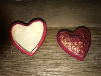 ~ Red and Antique Gold Heart Shaped Ceramic Lidded Trinket Keepsake Box Handpainted