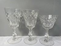 a** Vintage Set/11 Crystal Wine Glasses Vertical and Diamond Cut Pattern 3 Sizes