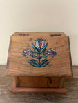 a** Vintage 70’s Rustic Wood Hinged Painted Storage Chest Recipe Trinket Box