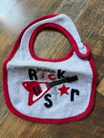 Carter's Unisex One Size 100% Cotton Adjustable Bib Red & Blue on Gray “Daddy’s Rock Star “ Guitar