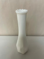 a** Vintage Milk Glass Bud Vase White 8.75” Ribbed Diamond EO Brody 146