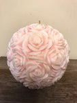 a** New Unscented Handcrafted 6” Round CANDLE Blush Pink Roses Volcanica 9478B