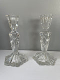 (L) €€ Pair/Set of 2 Heavy Cut Glass Taper 7.25” Candle Holders