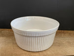 * French White Crate and Barrel Souffle Casserole Dish Bowl 2QT 7.75” Diameter x 3.5” Deep Ribbed