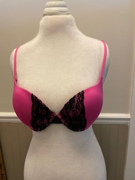 Womens/Juniors Pink and Black Lace Bra 34C Padded Adjustable Straps
