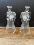 a** Pair/Set of 2 The American Crystal Collection 7 1/4" Angel Candleholders 24% Lead Crystal USA Taper