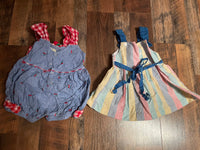 Set/2 Toddler Girls 2T Summer Spring Dress and  RomperSunflowers on Stripes and Red Cherries on Blue