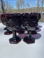 a* Vintage Set/13 AVON 1876 Cape Cod Ruby Red Garnet Colored Pedestal 4.5” Wine GOBLET