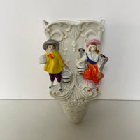 a** Vintage Ornate Ceramic Wall Mounted Planter Vase Boy & Girl Japan
