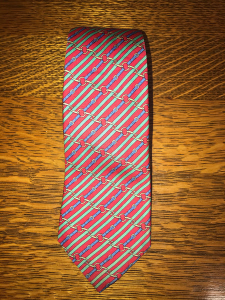 Mens Hermes Paris France Silk Linked Belts 986 SA on Red Necktie Tie