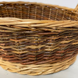 <€€ Medium Round Wicker Woven Basket w/ Handles Three Tones of Brown