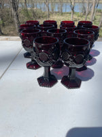 a* Vintage Set/13 AVON 1876 Cape Cod Ruby Red Garnet Colored Pedestal 4.5” Wine GOBLET