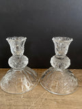 Beautiful Vintage Pair Set/2 Heavy Etched Glass Taper 5.5” Candle Holders