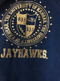 Womens Small KANSAS University JAYHAWKS Hooded Sweatshirt Blue Bedazzled