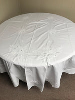 Pure White Rose Embroidery Round Cotton Table Cloth Cover 56” Christmas Holiday