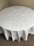 a** Pure White Rose Embroidery Round Cotton Table Cloth Cover 56” Christmas Holiday