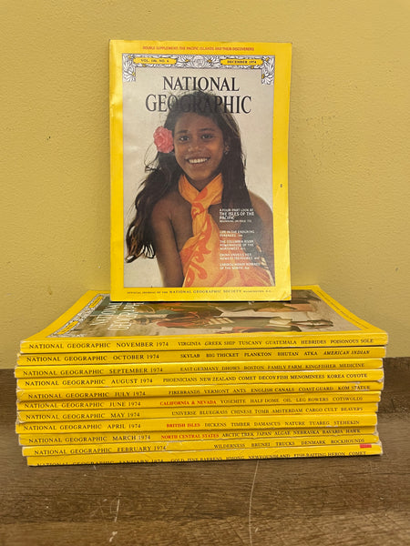 € Vintage National Geographic Magazines Lot of 12 All Months 1974 January-December
