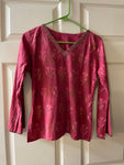 € Womens Junior  Boho Cotton Tunic XSmall Red Asian Print Long Sleeves Sequins