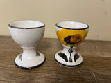 *Pair Set/2 Ceramic Egg Cups Holder Yellow Flower