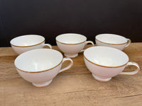 a** Vintage Set of 10 8” L & M Hostess Luncheon Dessert Plates with 5 Tea Cups White with Gold Rim