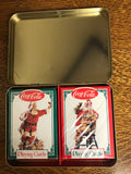 a** Vintage 1994 COCA COLA Coke Commemorative Christmas Nostalgia Santa  Playing Cards Set/2 Decorative Hinged Lid Tin
