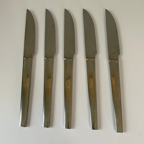 €~ Vintage MCM Set/5 Stanley Roberts Top Flite Dinner Knives Stainless Steel Japan