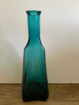 Blue Green Glass 9.5” Bud Vase Triangle Base Ocean Seaside Coastal Decor