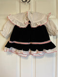 € Vintage Baby Girl Toddler Dress 12 Mo Black Velvet Like Lace Collar Dressy Long Sleeves