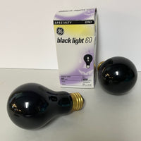 a** Set/2 GE Black Light Bulb, Incandescent Light Bulb, A19 60-Watt