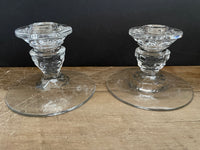 (L) <€€ Beautiful Vintage Pair Set/2 Elegant Glass Taper 3” Candle Holders