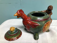 New SERVING Tea Pot Ceramic Monkey Riding Chicken